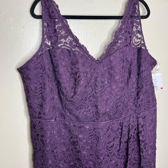 David's Bridal Tank Dress 26 Plus Size Purple Plum Lace Mini V-Neck Bridesmaid - Picture 5 of 9